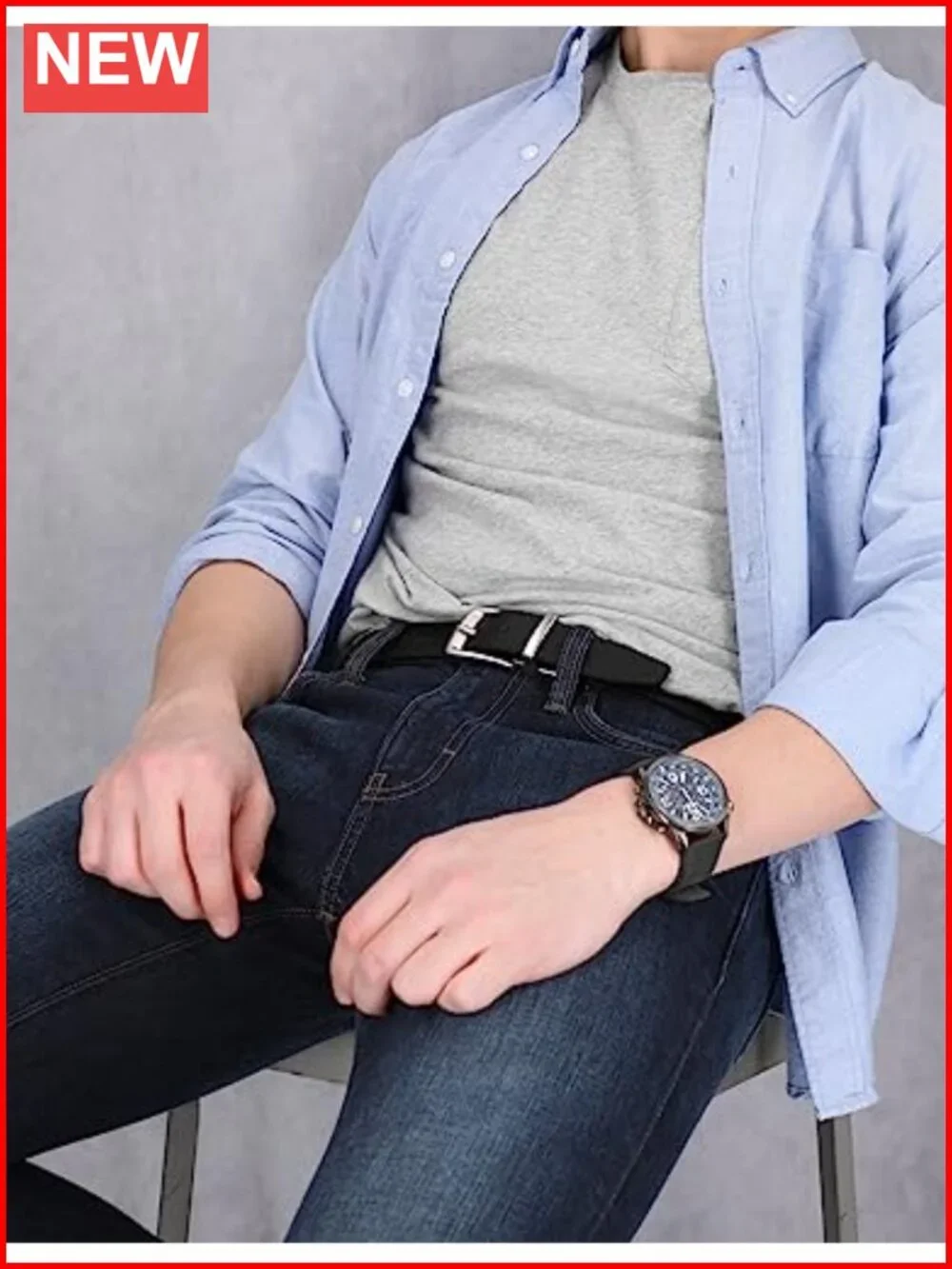 Reversible Leather Belt with Silver Buckle - Feathered Edge, Casual